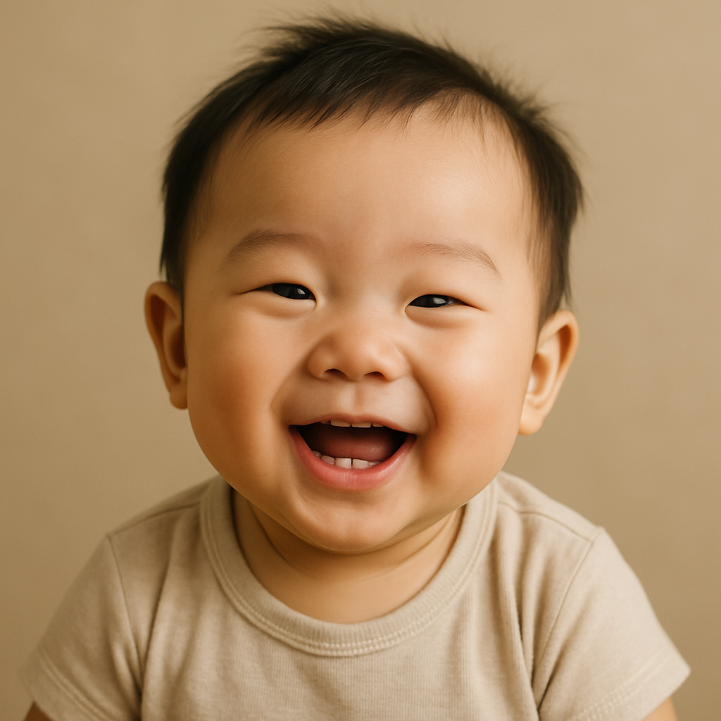 Bebé sonriente con fondo neutro